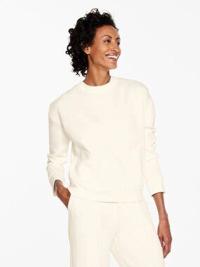 4/$20 Talbots Cream Long-Sleeve Boatneck Top cotton medium